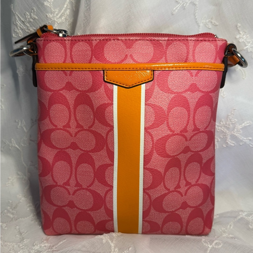 Coach Pink and Orange Crossbody Bag with Signature Monogram